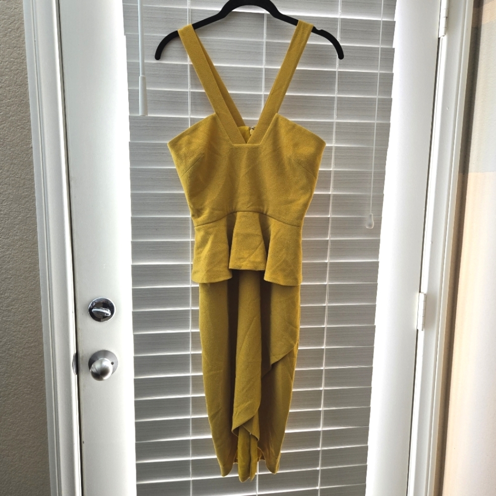 Dress The Population Yellow Peplum Dress Small